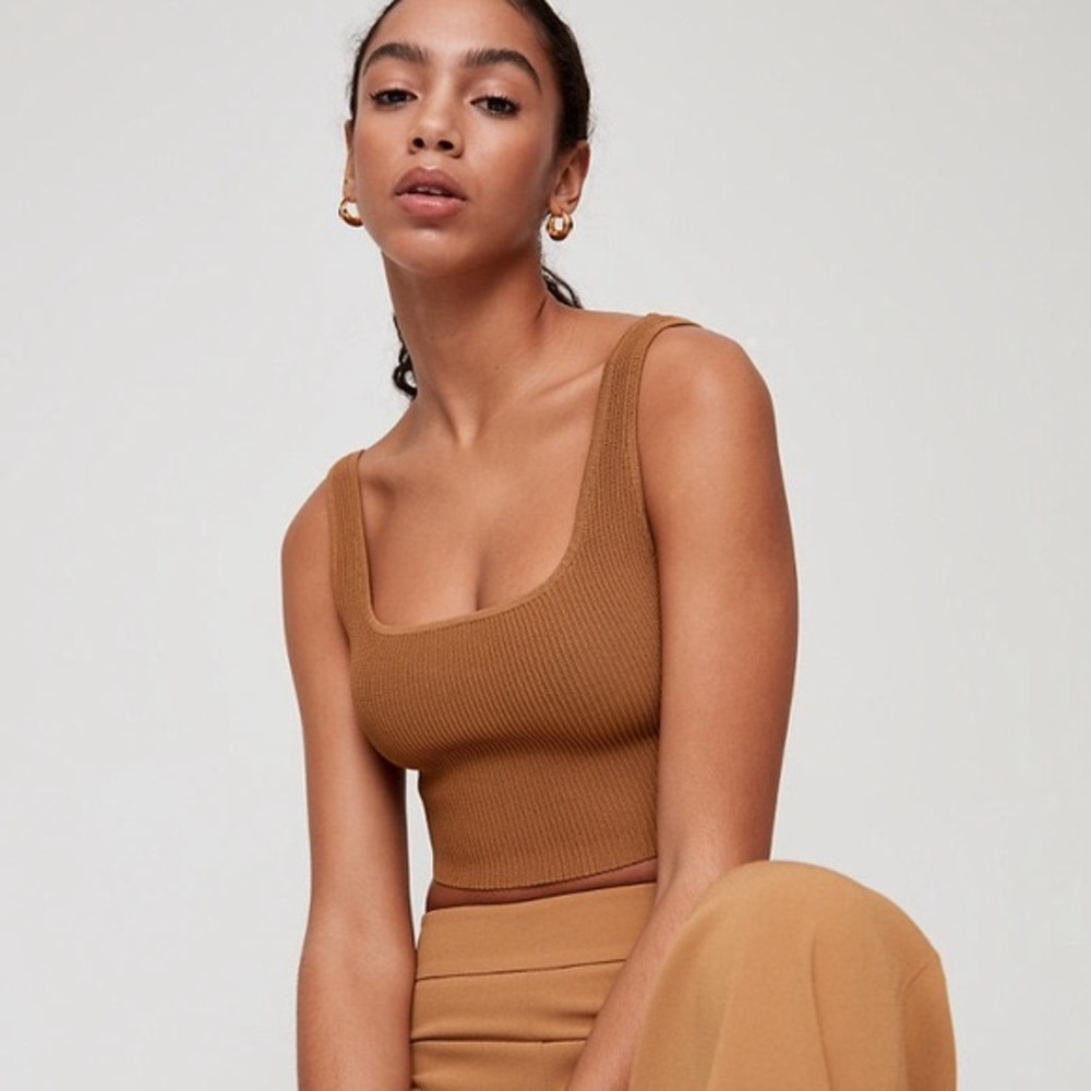 SOLD babaton sculpt knit tank in honey brown